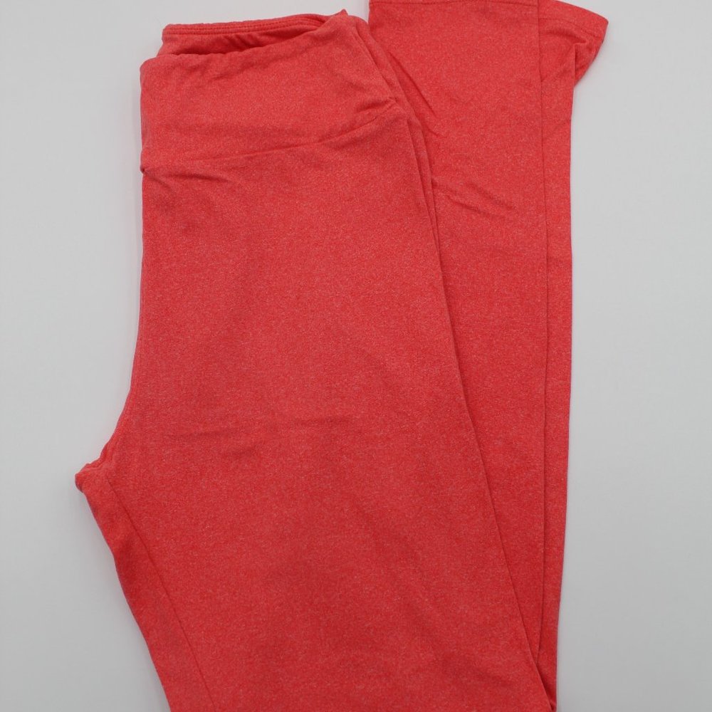 LuLaRoe LLR Leggings One Size OS Buttery Soft & Comfy EUC Orange Coral Heather